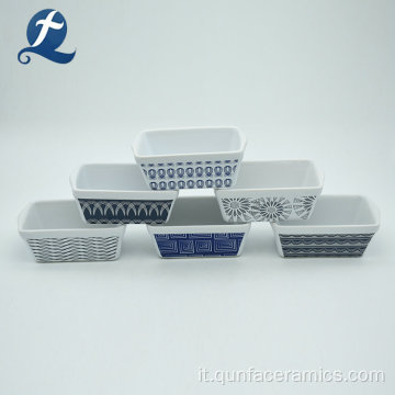 Bakeware di ceramica su ordinazione applique bianco rettangolare